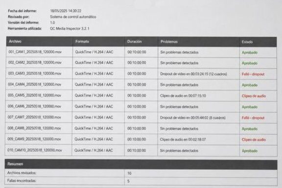 Reporte de integridad del material